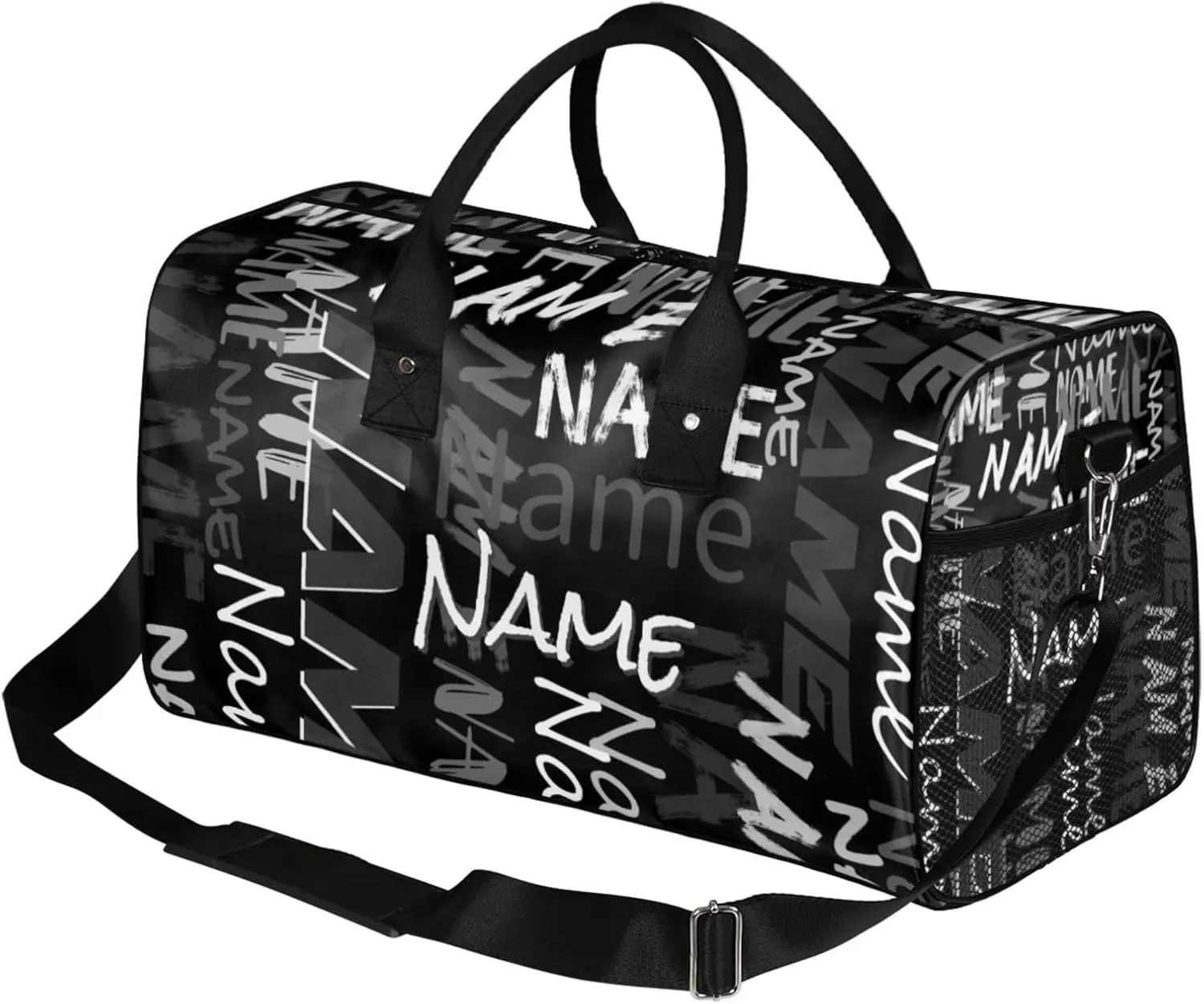 Personalized Duffel Travel Bag, Custom Name Sport Gym Bag, Weekender Overnight Bag for Women Men Weekender Overnight Bridesmaid Black