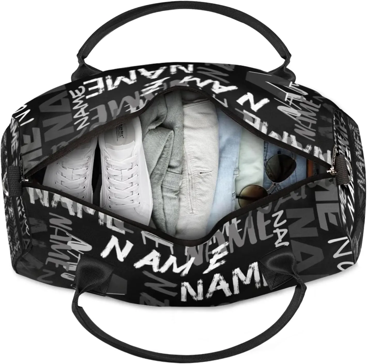 Personalized Duffel Travel Bag, Custom Name Sport Gym Bag, Weekender Overnight Bag for Women Men Weekender Overnight Bridesmaid Black
