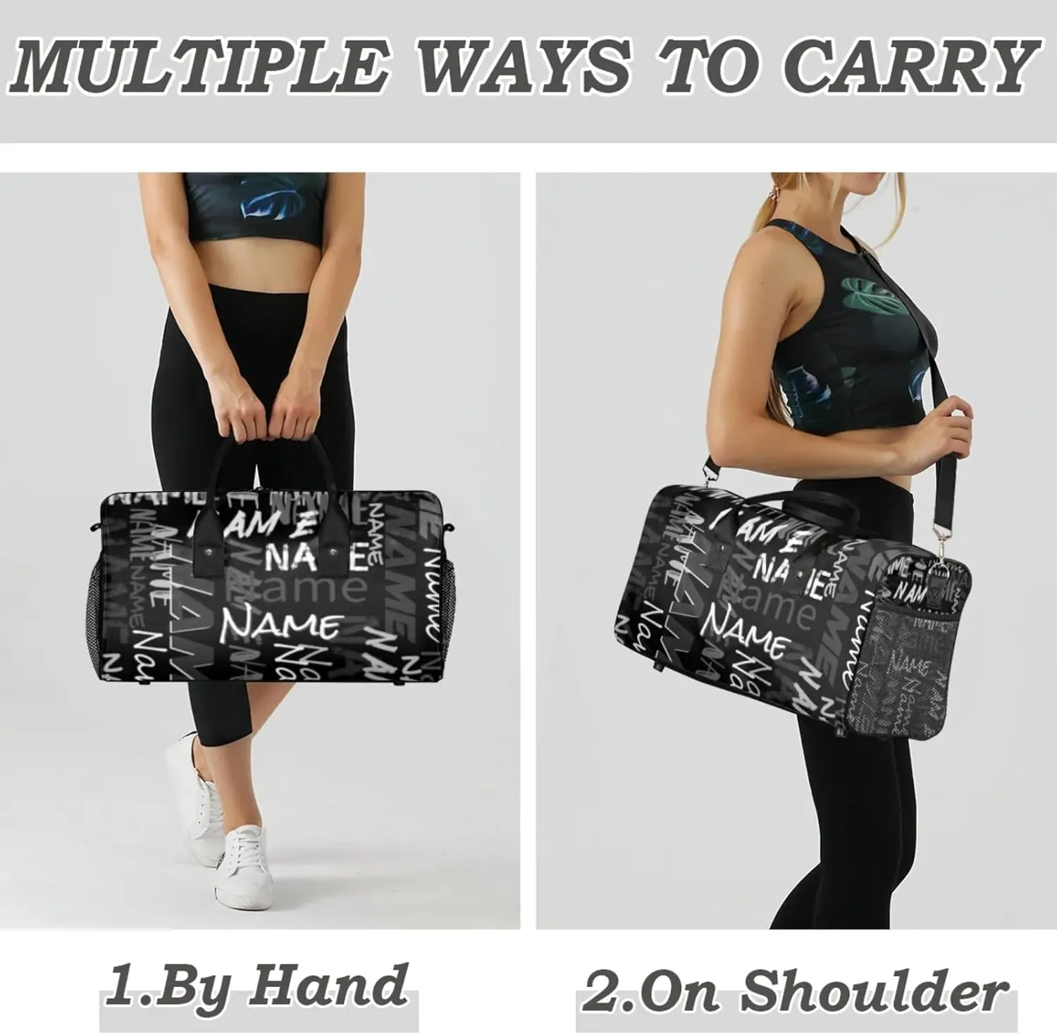 Personalized Duffel Travel Bag, Custom Name Sport Gym Bag, Weekender Overnight Bag for Women Men Weekender Overnight Bridesmaid Black