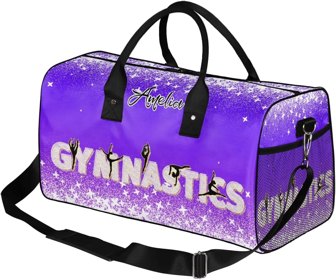 Personalized Gymnastics Bag Custom Sport Duffel Bag Large Gym Bag Gymnastics Gifts Overnight Weekender Travel Duffle Bag Indigo Purple Gradient