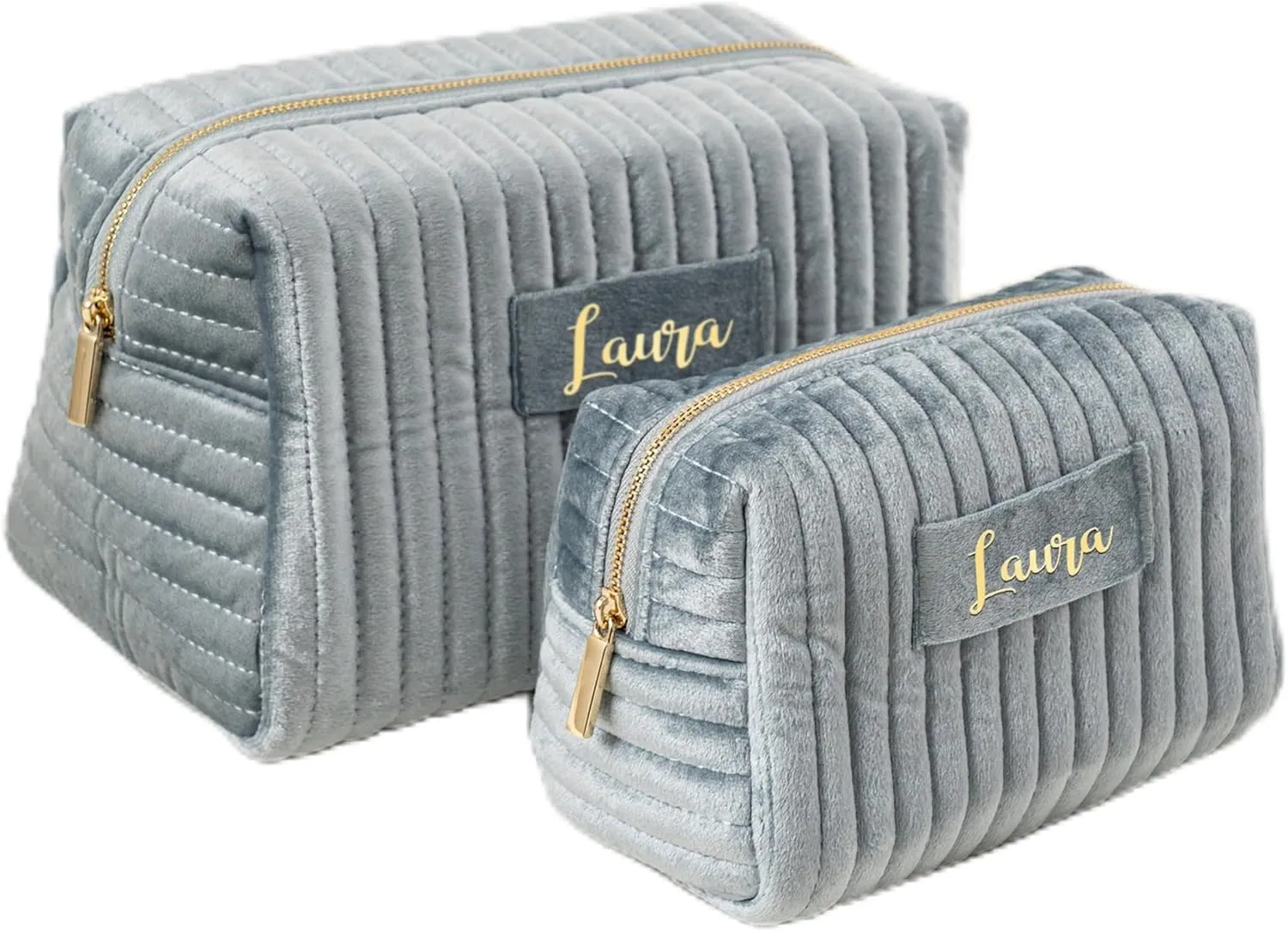 Personalized Velvet Makeup Bag, Custom Name Travel Toiletry Bag for Women, Mother's Day Gift for Her, Large Cosmetic Pouch for Bridesmaid Gifts Wedding Gift, Blue