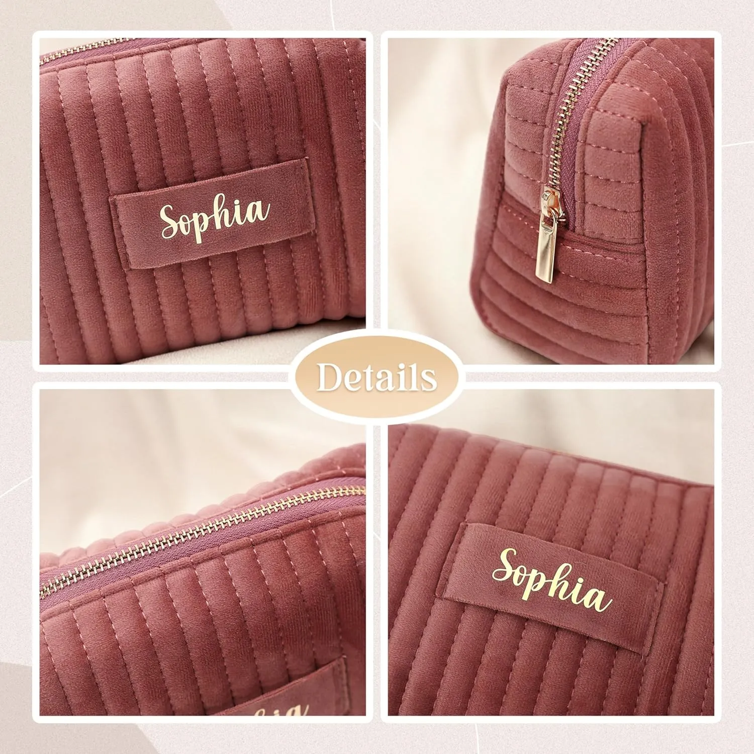 Personalized Velvet Makeup Bag, Custom Name Travel Toiletry Bag for Women, Mother's Day Gift for Her, Large Cosmetic Pouch for Bridesmaid Gifts Wedding Gift, Blue
