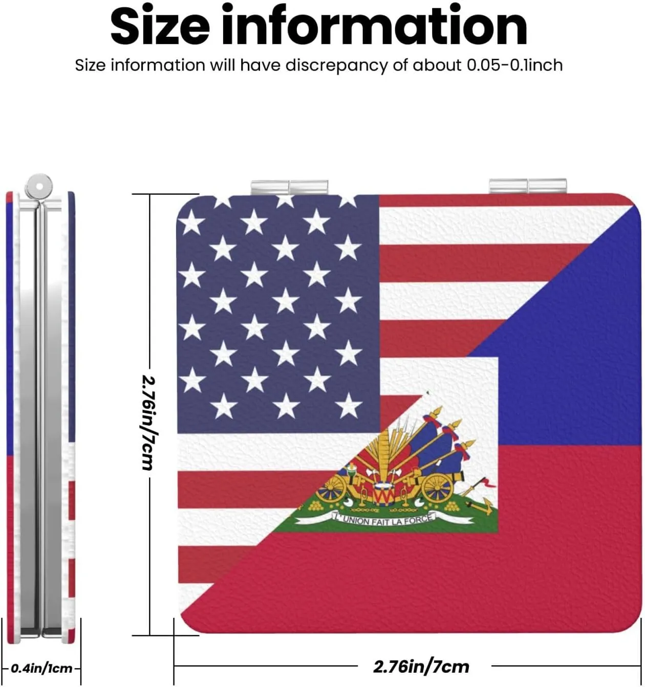 Peynir American and Haiti Flag Women Handheld Makeup Mirror Portable Compact Mirror Folding Mini Cosmetic Mirror