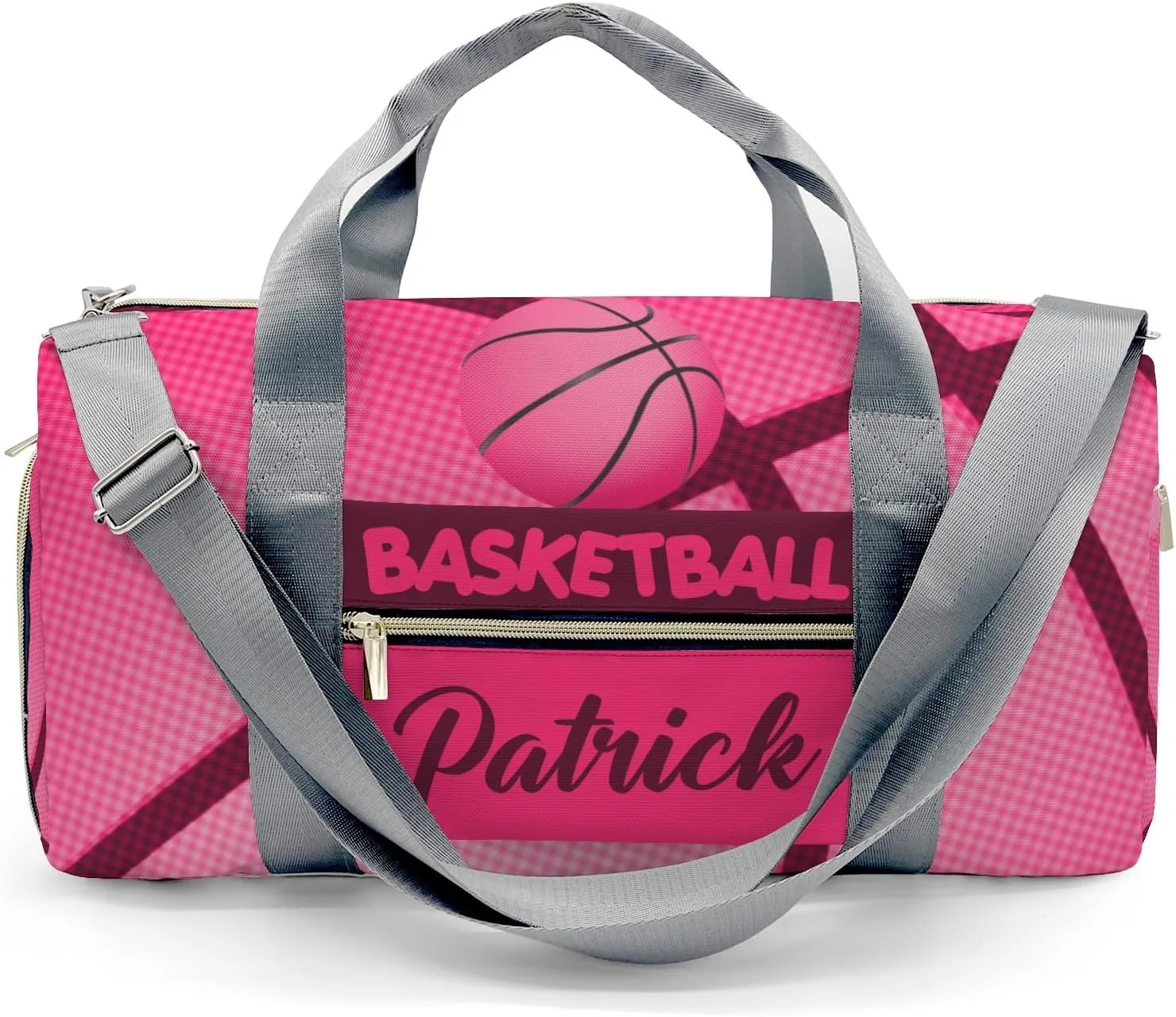 Pink Red Basketball Print Waterproof Duffel Bag Gym Dance Sport Perform Training Travel Bag for Boys Girls Teens Women Men