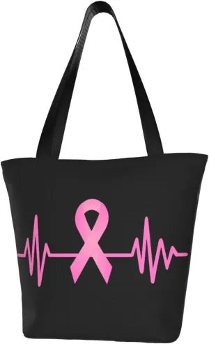 Pink Ribbon Heartbeat Breast Cancer Awareness Fashion Shoulder Bag Large Capacity For Man Or Woman