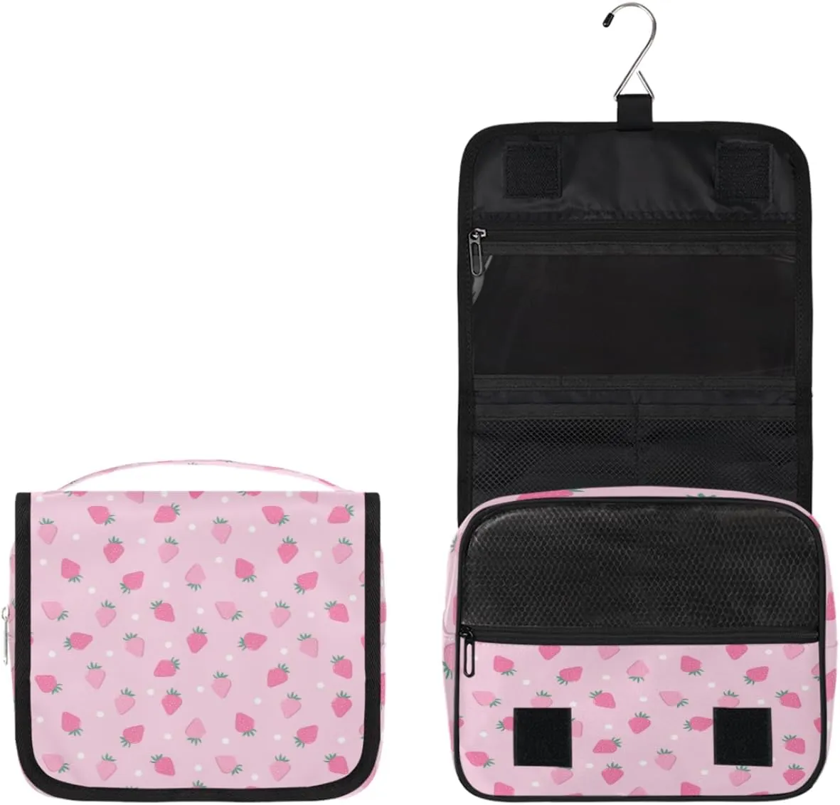 Pink Strawberry Makeup Bag Travel Cosmetic Bag with Zipper Pocket and Handle Travel Makeup Organizer Bag Water-resistant Toiletry Bags for Traveling Women Men Ladies Girls