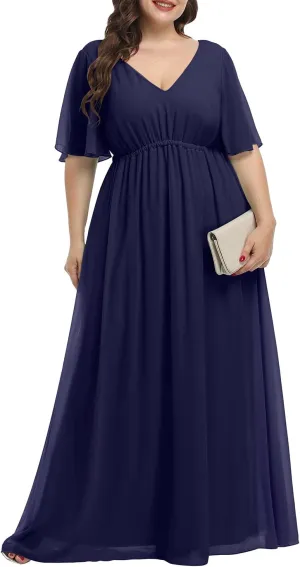Pinup Fashion Women Bridesmaid Dresses for Wedding Guest Plus Size - Formal Chiffon Long Maxi Dress