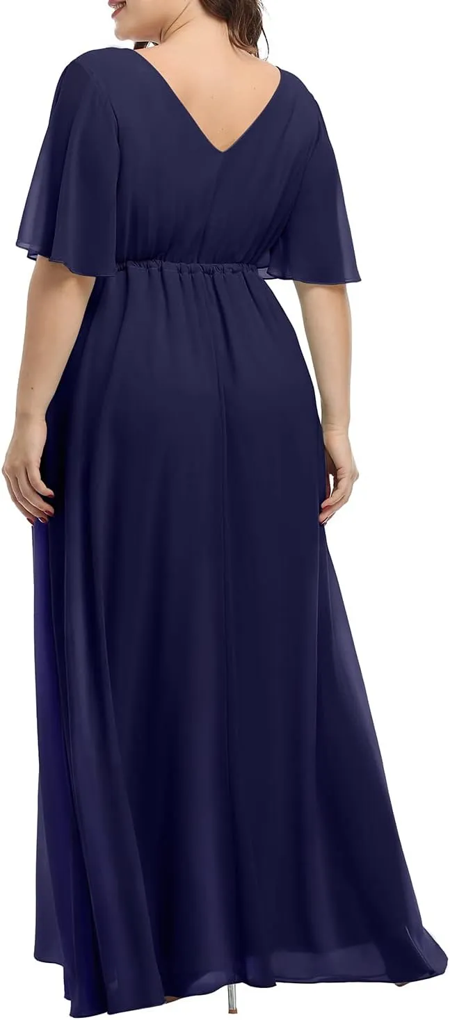 Pinup Fashion Women Bridesmaid Dresses for Wedding Guest Plus Size - Formal Chiffon Long Maxi Dress