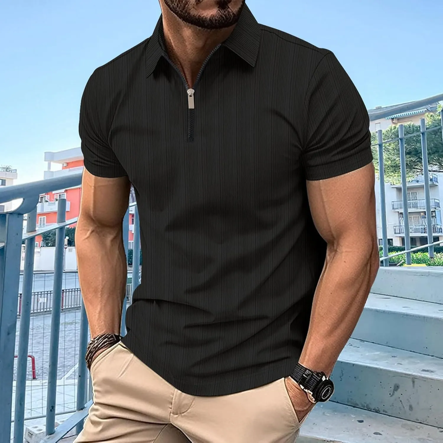 Polo Shirts for Men Short Sleeve Lightweight Collared Shirts Casual Golf Stylish Tops Solid Color Work Shirts