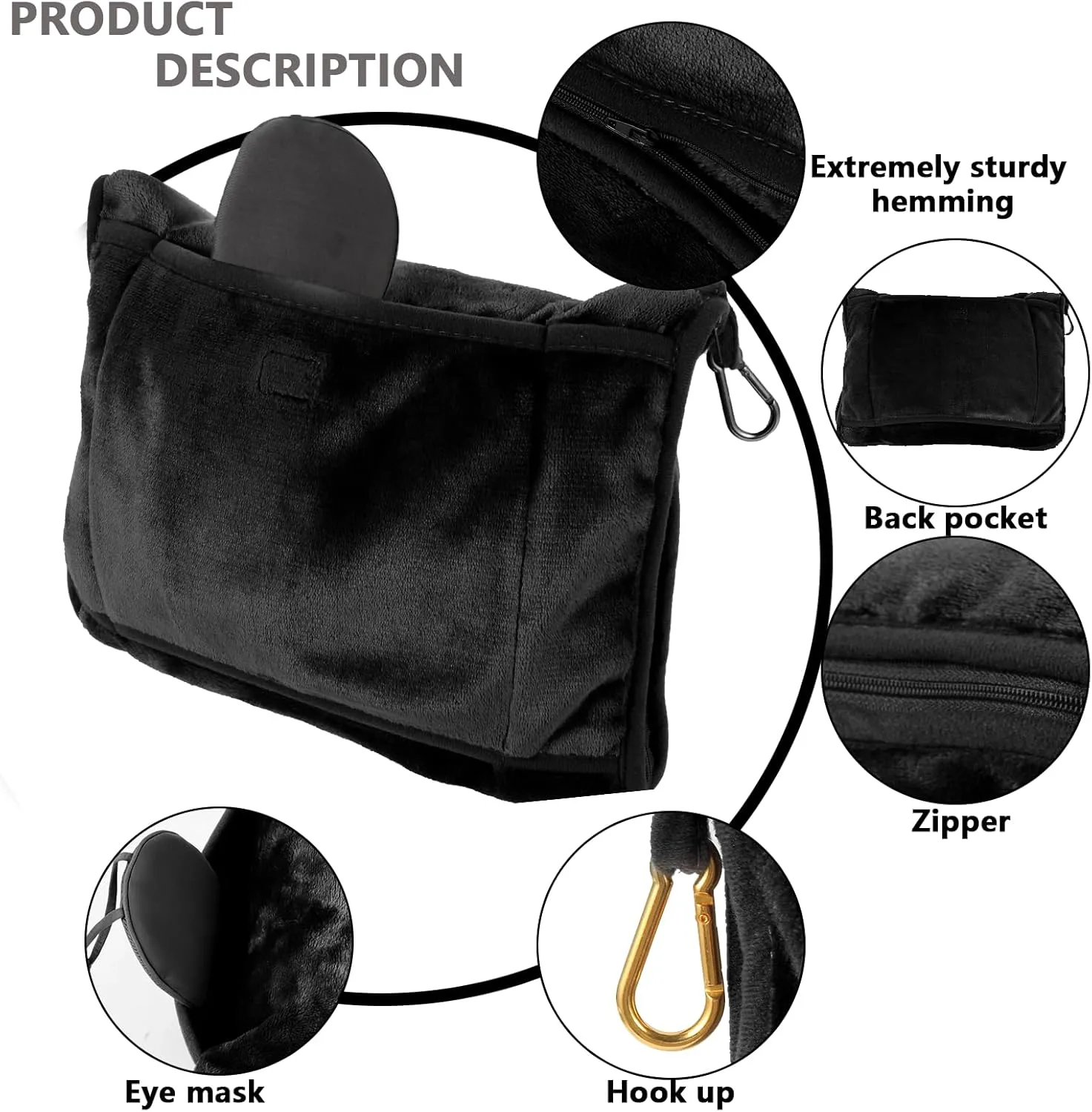 Portable Travel Blanket and Pillow - Premium Soft 2 in 1 Airplane Blanket with Compact Pack Soft Bag Pillowcase, Hand Luggage Sleeve and Backpack Clip (Black)