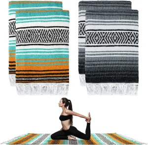 Preboun 4 Pcs Large Mexican Yoga Blanket Pack 45 x 70 Inch Thick Woven Camping Picnic Beach Car Travel Throw Blanket Outdoor Patio Mat Towel