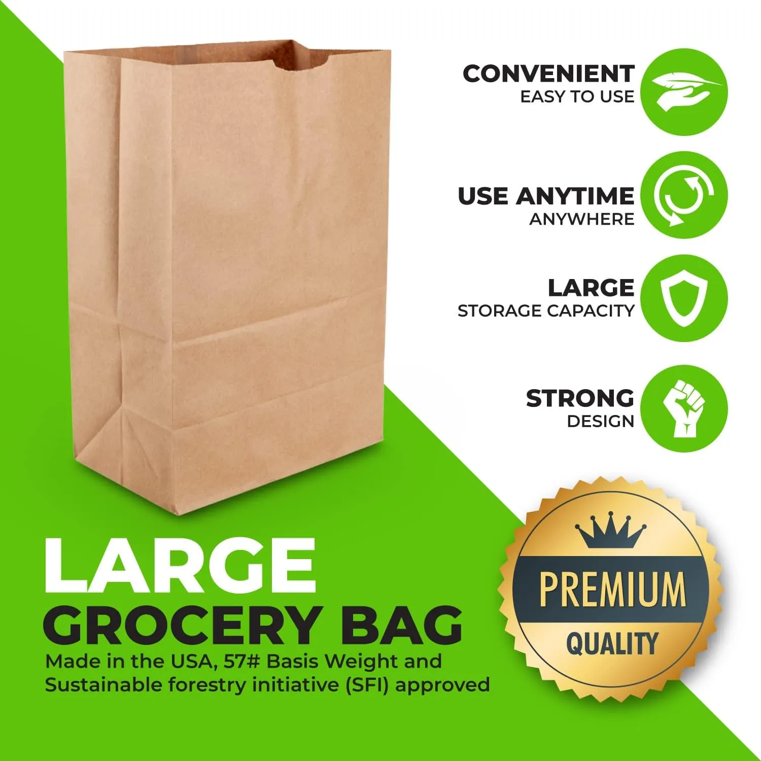 PrimeSaver Paper Grocery Bags - Brown Paper Grocery Bags 12 x 7 x 17 - Heavy Kraft Shopping Bags - Large Brown Paper Sacks Bulk - 57 Lb - 50 Pack