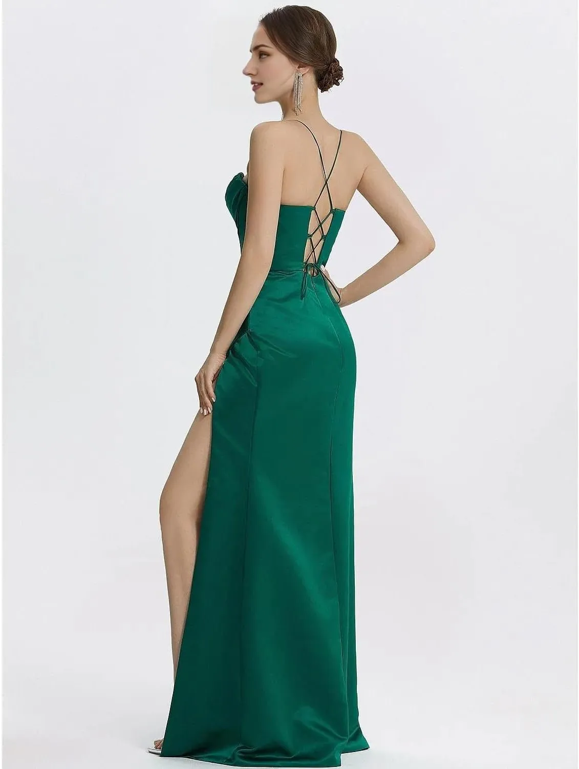Prom Dresses Long Formal Dress Wedding Guest Dresses Floor Length Sleeveless Cowl Neck Satin with Ruched Slit