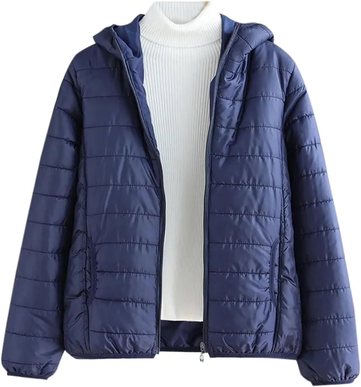 Puffer Jacket Womens Women's Quilted Lightweight Jackets Travel Full Zip Long Sleeve Puffy Coat with Hood Fall Casual