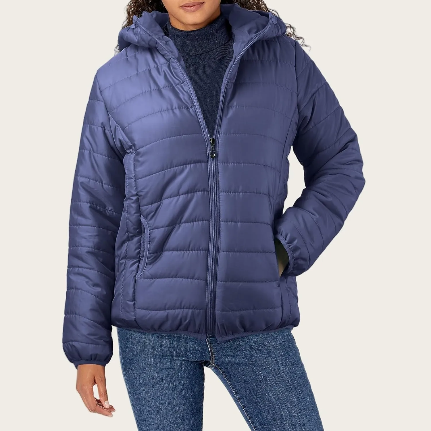 Puffer Jacket Womens Women's Quilted Lightweight Jackets Travel Full Zip Long Sleeve Puffy Coat with Hood Fall Casual
