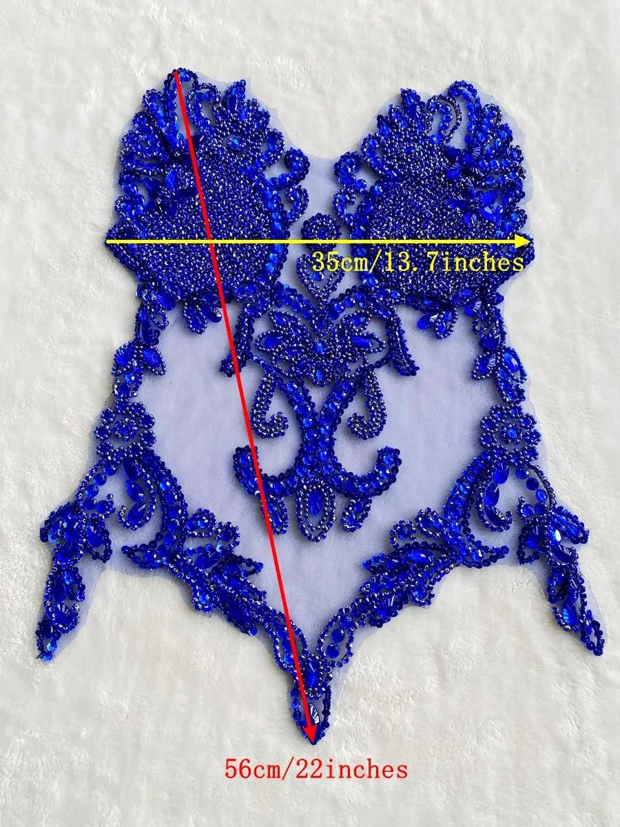 Pure Handmade Bodice lace Rhinestones Applique Sewing Stones Beads Crystal Trimming Patches Accessories for Weding Dress Decorations 13.7X22inches (Silver)