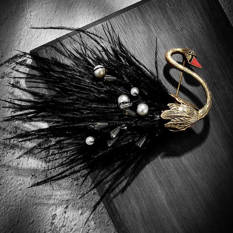 "Black Swan" Feather Brooch
