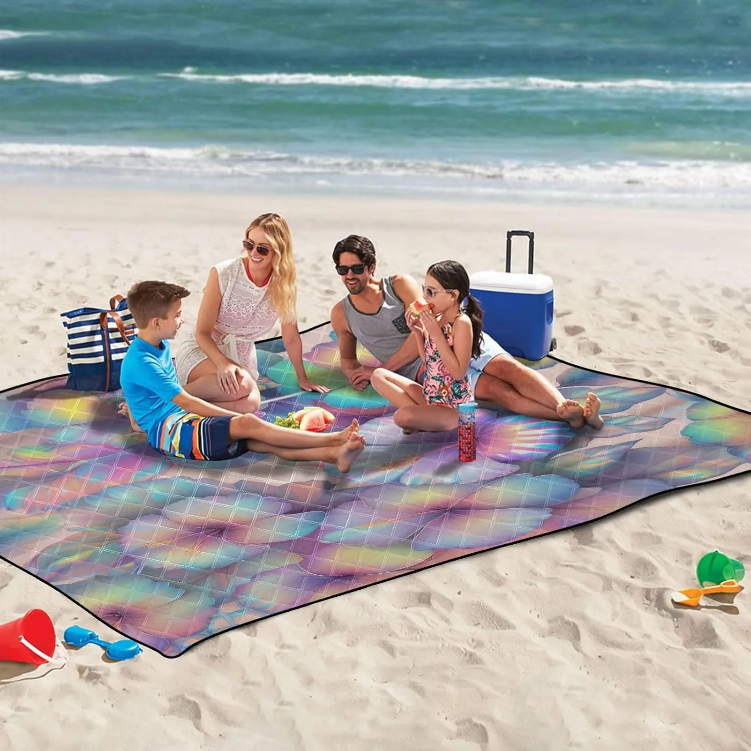 Rainbow Hibiscus Picnic Blankets - Extra Large Waterproof Foldable Portable Picnic Blanket, 60"x80" Beach Blanket Outdoor Mat for Grass Park, Hiking, Travel