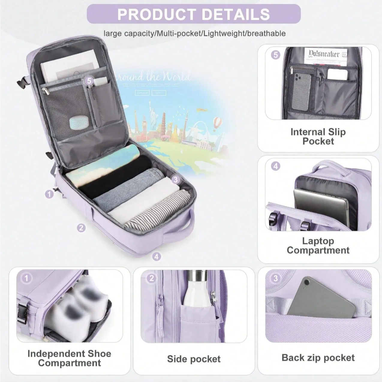 Recca | Large Expandable Hiking Travel Backpack for Laptop (45L)