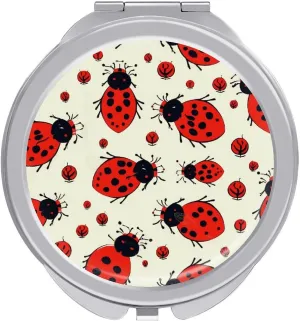 Red Ladybug Makeup Mirror Mini Foldable Cosmetic Mirror Ultra Thin Lightweight Vanity Mirrors Compact Portable for Travel, Makeup, Bathroom