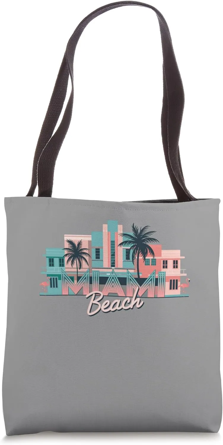 Retro Miami Beach Design with Palm Trees Tote Bag