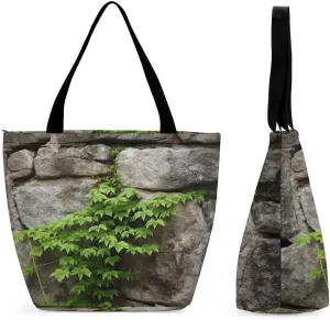 Reusable Shopping Bags for Women Large Grocery Bags Travel Tote Bags Plant on Stone Wall Shoulder Bag for Work