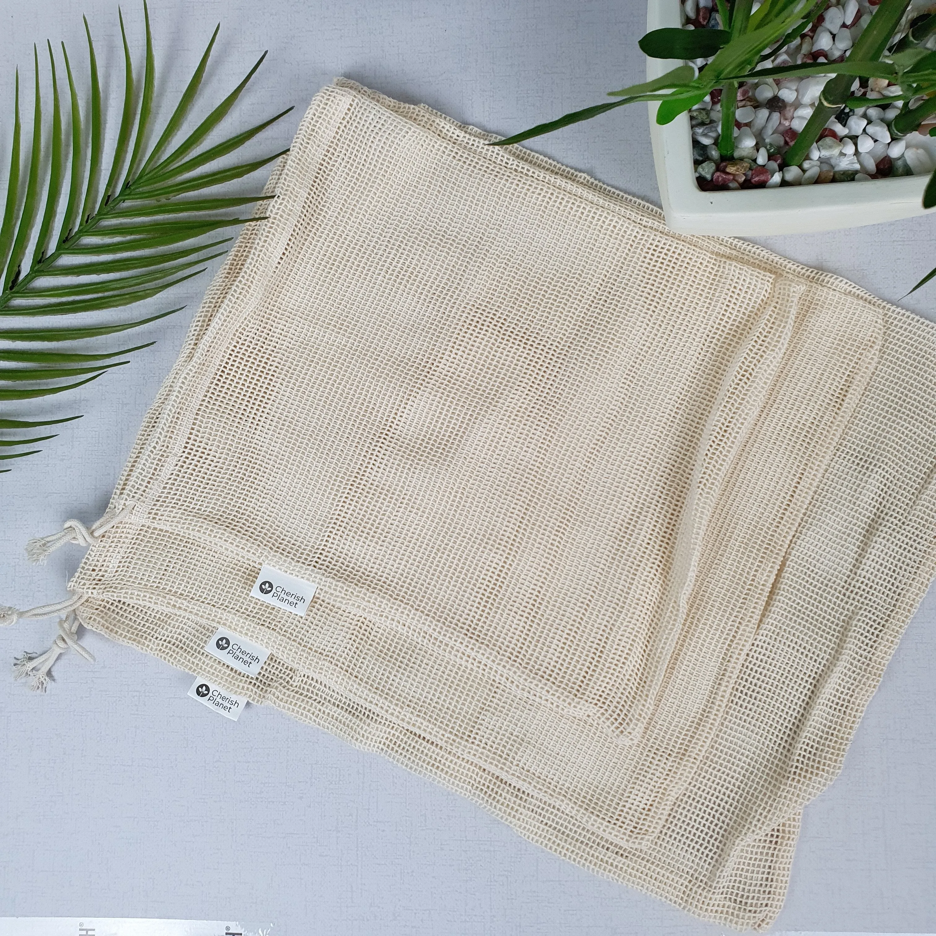 Reusable, Washable Drawstring Cotton Shopping Bags