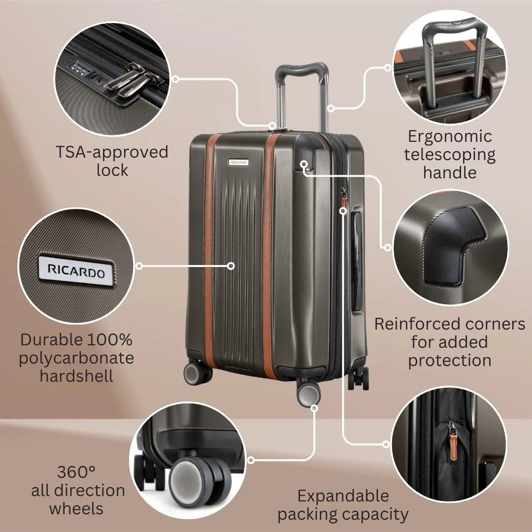 Ricardo Beverly Hills Montecito 2.0 Hardside with Dual Spinning Wheels, Expandable with Comfort Grip for Easy Packing and Moving, Men and Women, Graphite, Check-In Medium 25-Inch
