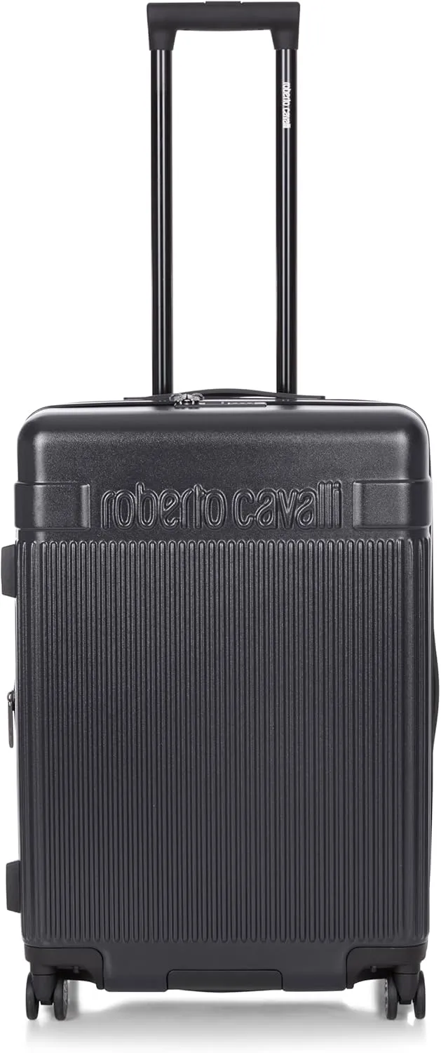 ROBERTO CAVALLI MILANO Luxury 3 Piece Luggage Set, Expandable Hard Shell Suitcases with 8 Spinner Wheels, Combination Lock Large Suitcase Set for Men and Women -Black