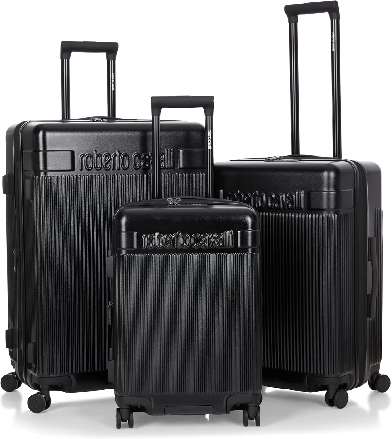 ROBERTO CAVALLI MILANO Luxury 3 Piece Luggage Set, Expandable Hard Shell Suitcases with 8 Spinner Wheels, Combination Lock Large Suitcase Set for Men and Women -Black