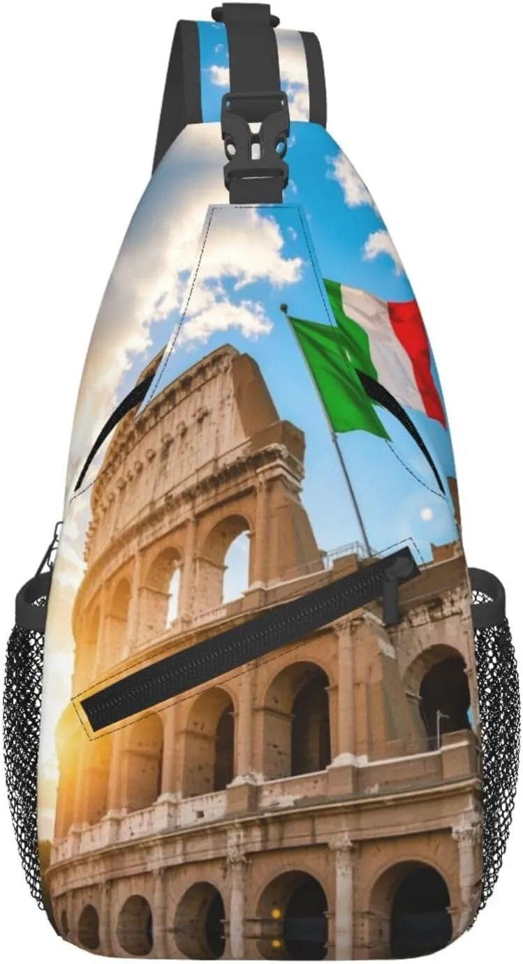 Roman Colosseum Italian Flag Print Men's and Women's Crossbody Bags, Casual and Fashionable Single Shoulder Backpacks,Suitable for Hiking Chest Bags