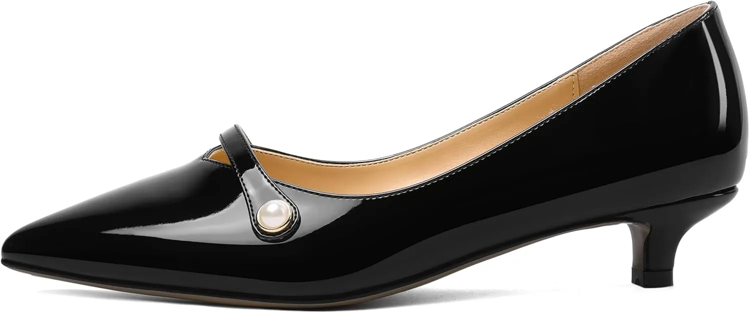 ROSERWISH Womens Evening Dress Wedding Slip On Pointed Toe Patent Kitten Low Heel Pumps Shoes 1.5 Inch