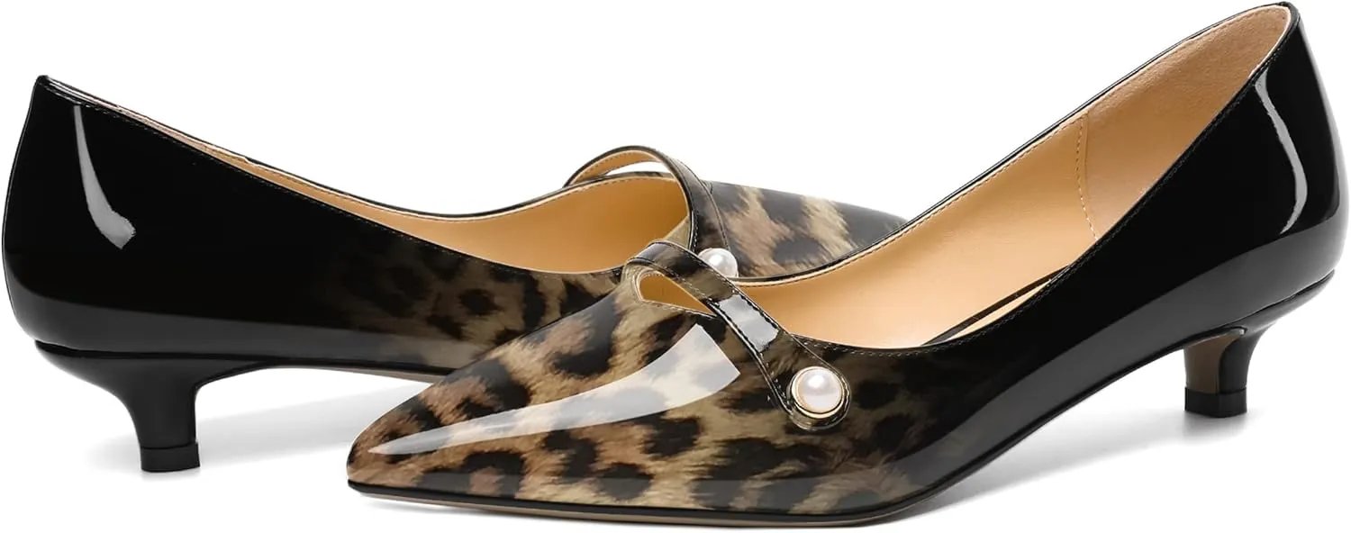 ROSERWISH Womens Evening Dress Wedding Slip On Pointed Toe Patent Kitten Low Heel Pumps Shoes 1.5 Inch