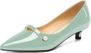 ROSERWISH Womens Evening Dress Wedding Slip On Pointed Toe Patent Kitten Low Heel Pumps Shoes 1.5 Inch