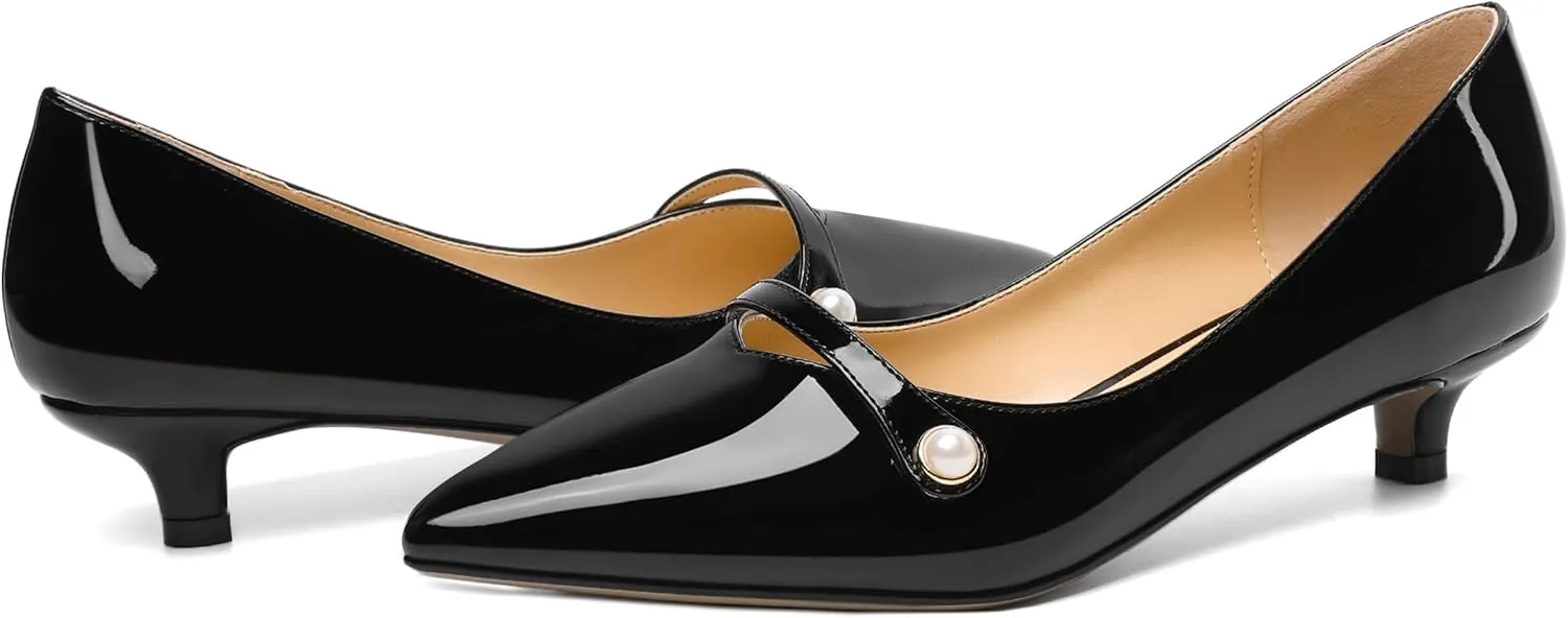 ROSERWISH Womens Evening Dress Wedding Slip On Pointed Toe Patent Kitten Low Heel Pumps Shoes 1.5 Inch