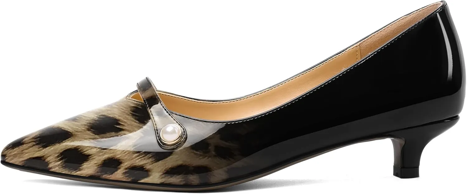 ROSERWISH Womens Evening Dress Wedding Slip On Pointed Toe Patent Kitten Low Heel Pumps Shoes 1.5 Inch