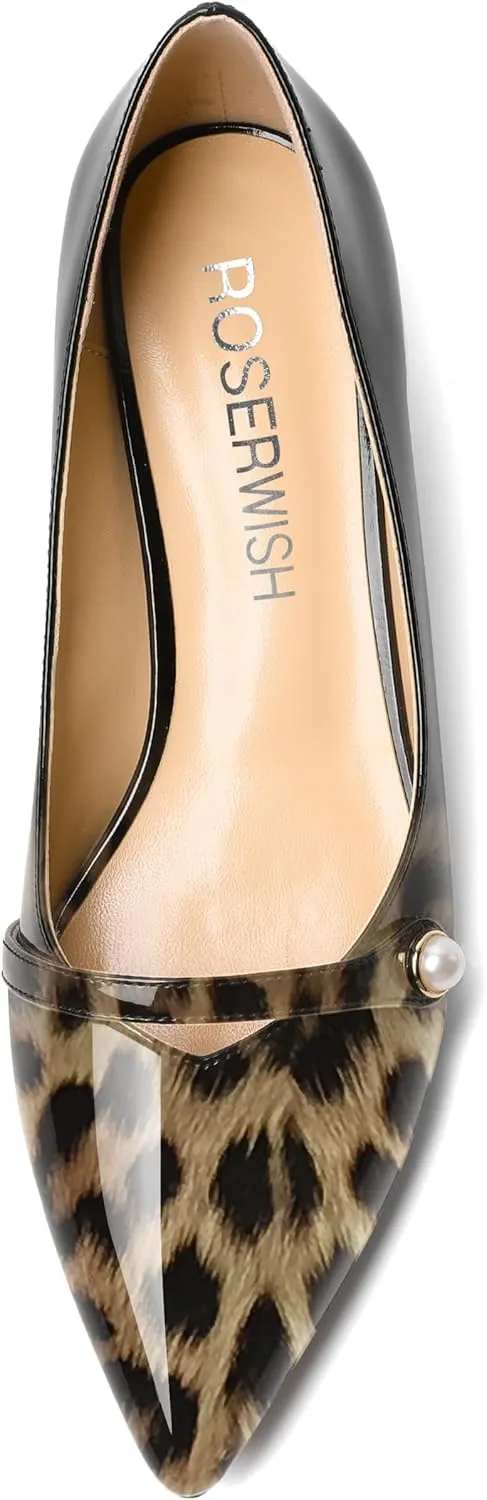 ROSERWISH Womens Evening Dress Wedding Slip On Pointed Toe Patent Kitten Low Heel Pumps Shoes 1.5 Inch