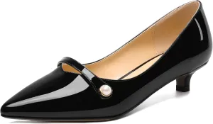 ROSERWISH Womens Evening Dress Wedding Slip On Pointed Toe Patent Kitten Low Heel Pumps Shoes 1.5 Inch