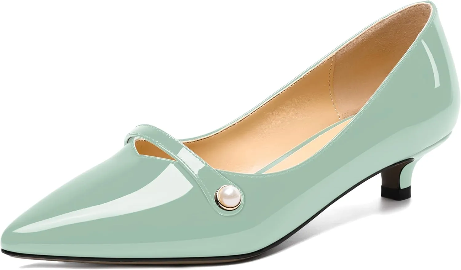 ROSERWISH Womens Evening Dress Wedding Slip On Pointed Toe Patent Kitten Low Heel Pumps Shoes 1.5 Inch