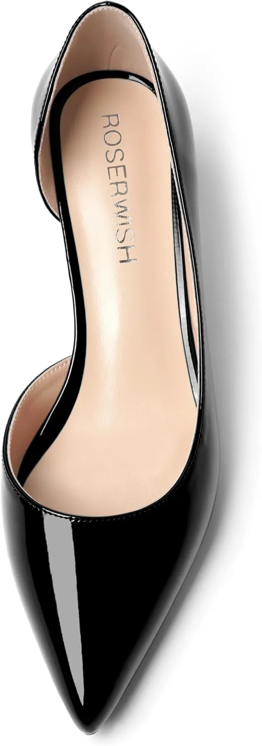 ROSERWISH Womens Sexy Fashion Slip On Evening Pointed Toe Patent Stiletto High Heel Pumps Shoes 4 Inch