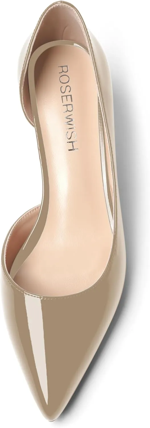 ROSERWISH Womens Sexy Fashion Slip On Evening Pointed Toe Patent Stiletto High Heel Pumps Shoes 4 Inch