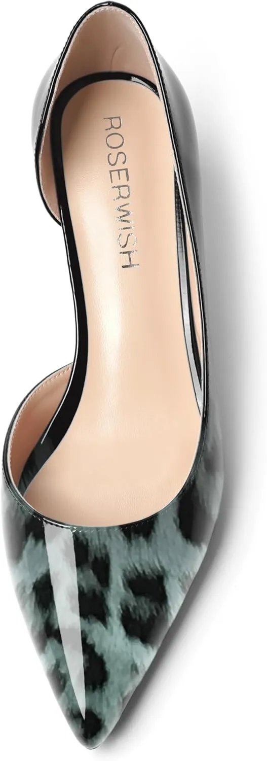 ROSERWISH Womens Sexy Fashion Slip On Evening Pointed Toe Patent Stiletto High Heel Pumps Shoes 4 Inch