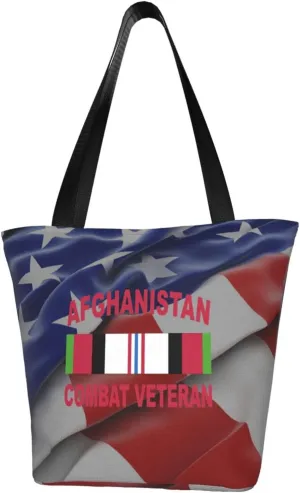 Rqwaaed Afghanistan Combat Veteran Women'S Casual One Shoulder Carry Shopping Bag Large Capacity Working Storage Handbag