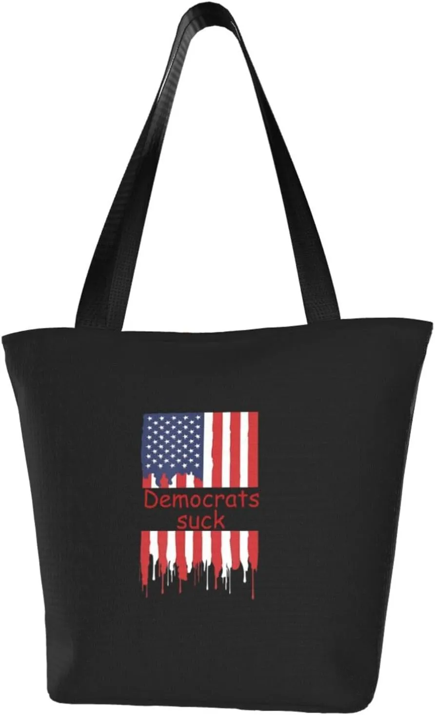 Rqwaaed Democrats Suck Women'S Casual One Shoulder Carry Shopping Bag Large Capacity Working Storage Handbag