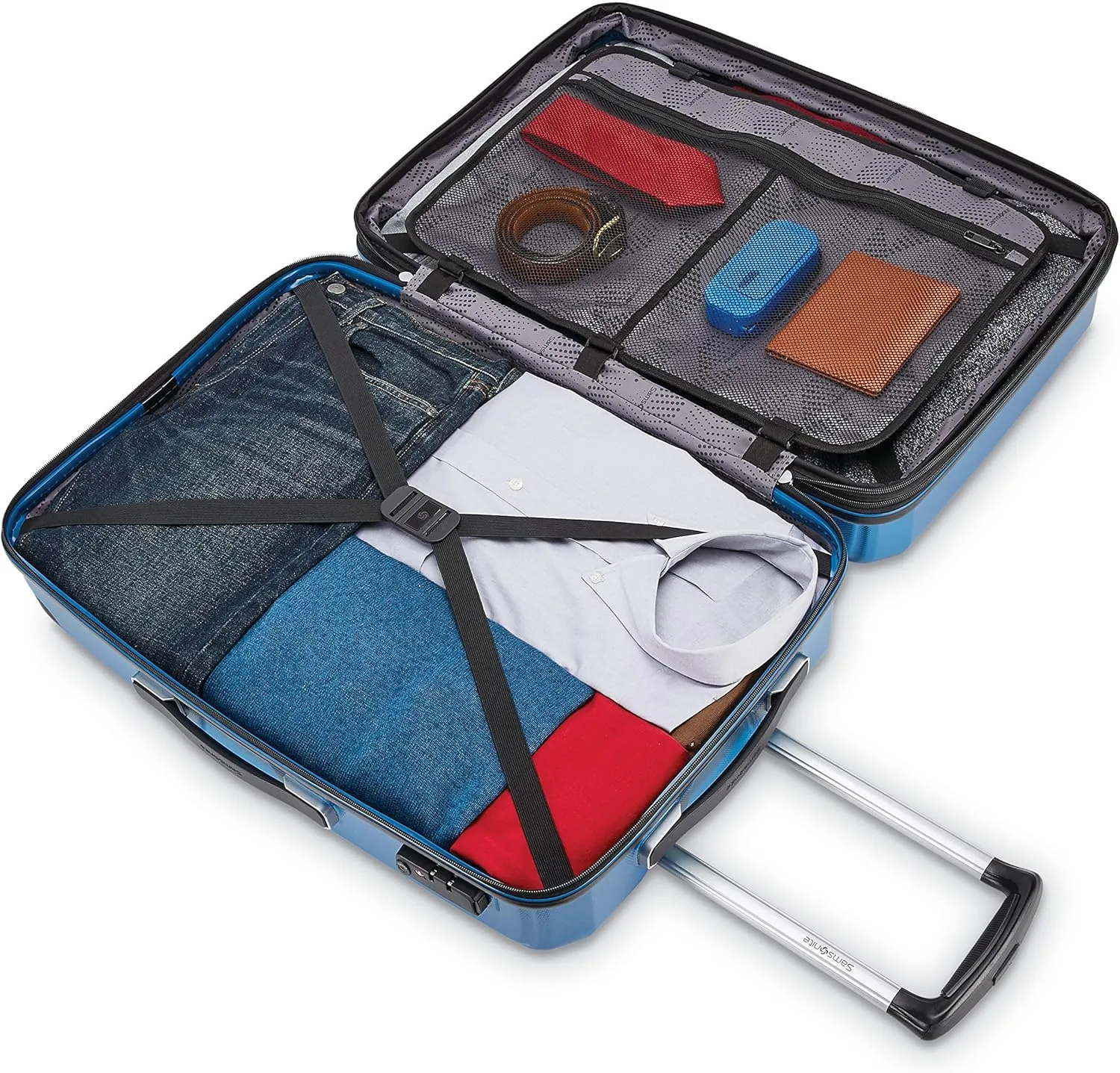 Samsonite Winfield 3 DLX Hardside Expandable Luggage with Spinners, Blue/Navy, Checked-Medium 25-Inch