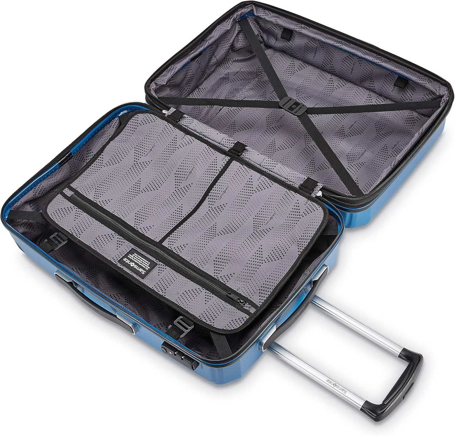 Samsonite Winfield 3 DLX Hardside Expandable Luggage with Spinners, Blue/Navy, Checked-Medium 25-Inch