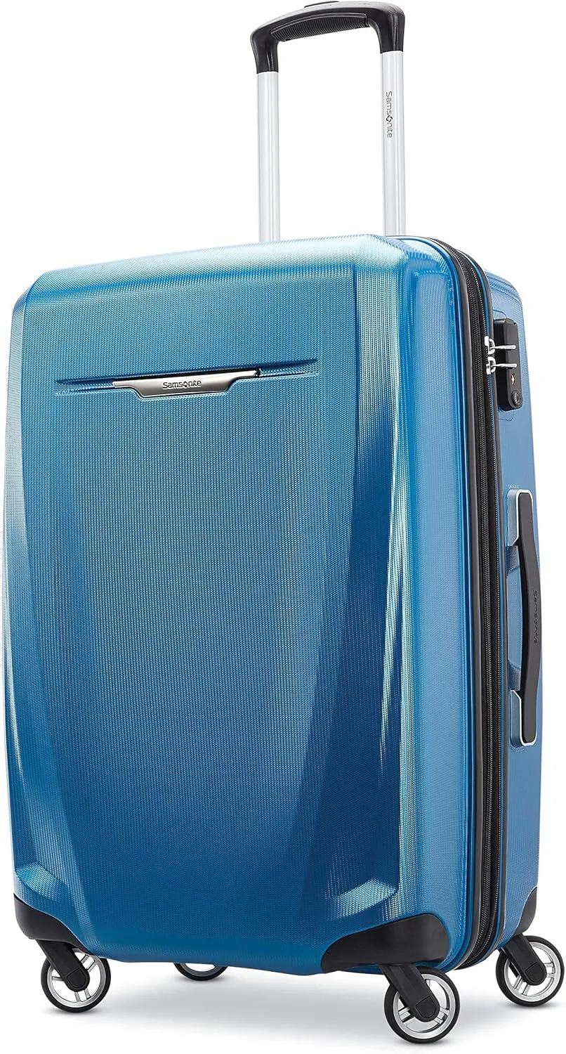 Samsonite Winfield 3 DLX Hardside Expandable Luggage with Spinners, Blue/Navy, Checked-Medium 25-Inch