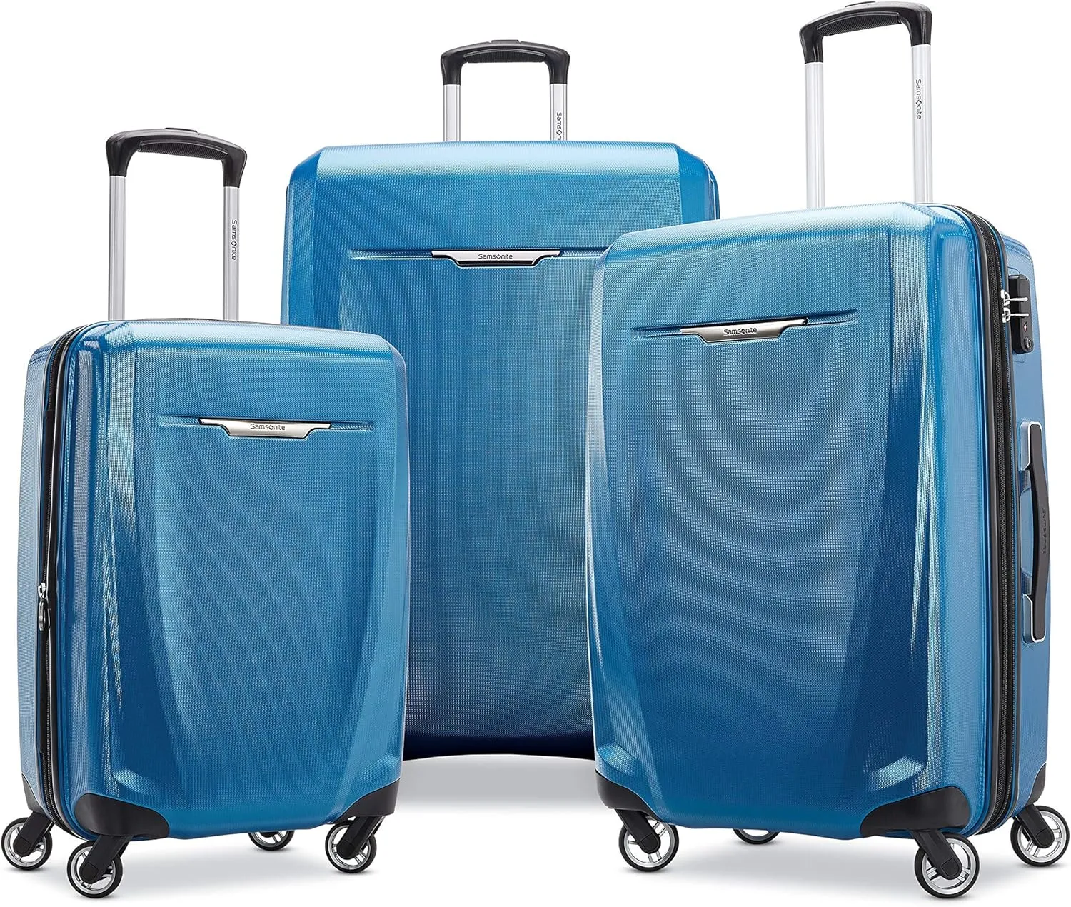 Samsonite Winfield 3 DLX Hardside Expandable Luggage with Spinners, Blue/Navy, Checked-Medium 25-Inch