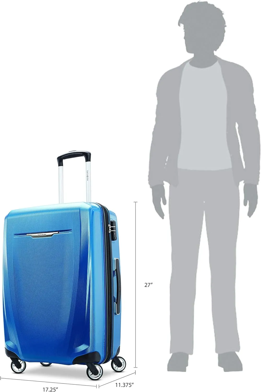 Samsonite Winfield 3 DLX Hardside Expandable Luggage with Spinners, Blue/Navy, Checked-Medium 25-Inch