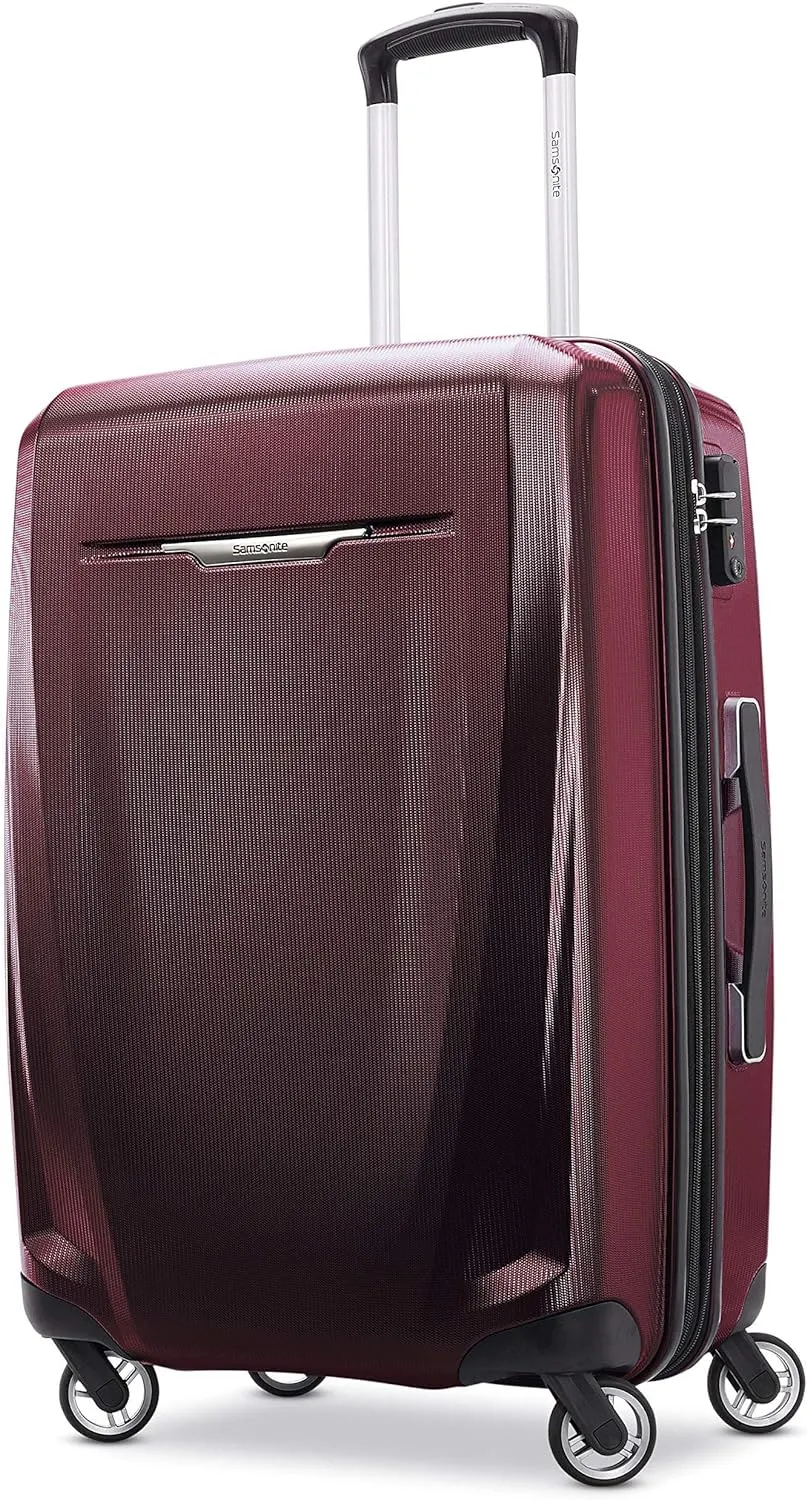 Samsonite Winfield 3 DLX Hardside Expandable Luggage with Spinners, Burgundy, Checked-Medium 25-Inch